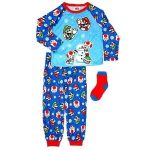Super Mario Boy's Christmas Pajama 3pc Set with Socks ~ Boys Size: S (6/7) ~ NWT
